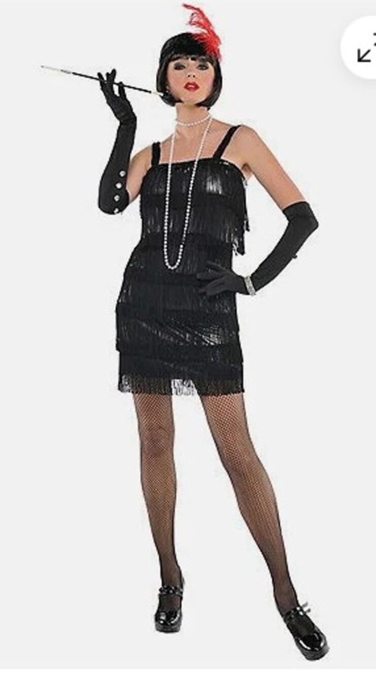 Flashy Flapper Adult Halloween Costume 2 Piece Dress & Hair Piece size small